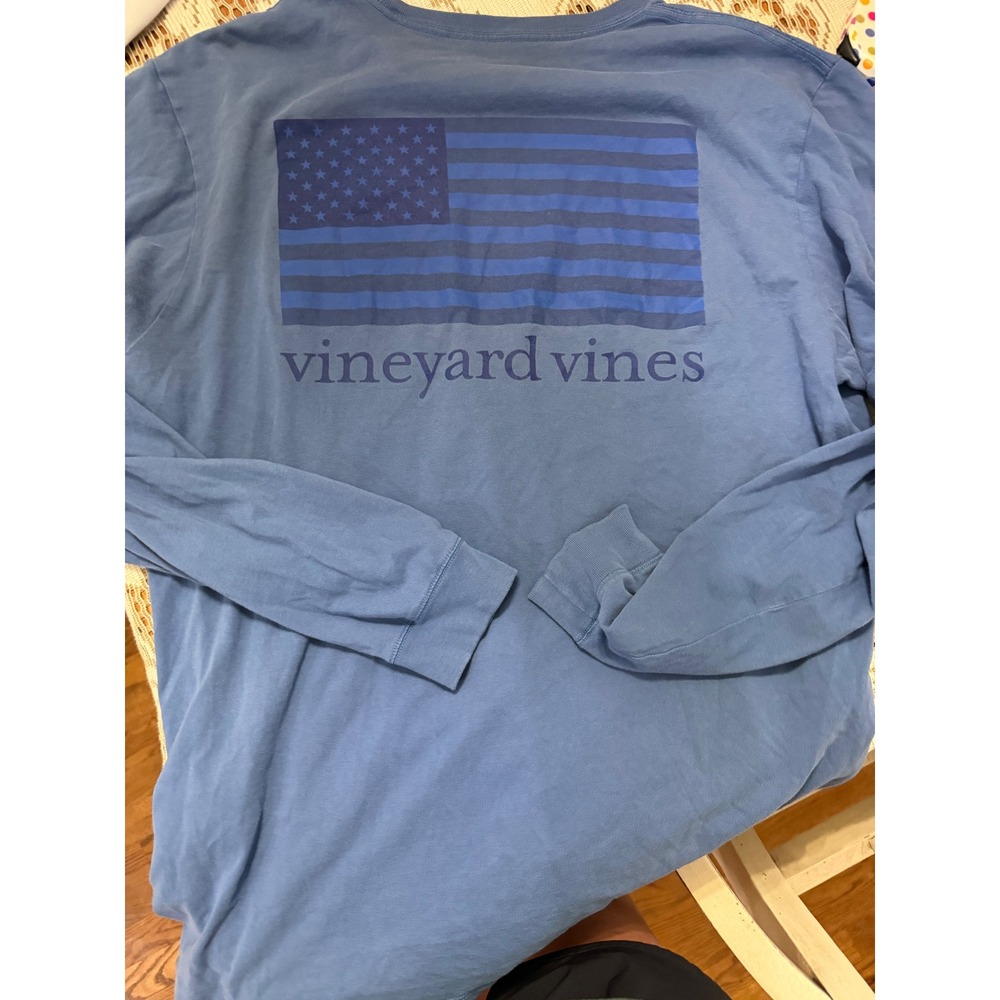 Vineyard Vines Mens Blue American Flag Long Sleeve Pocket T-Shirt Size M